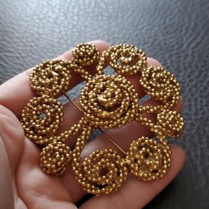 Gold Floral Beadwork Brooch - Women's Jewelry